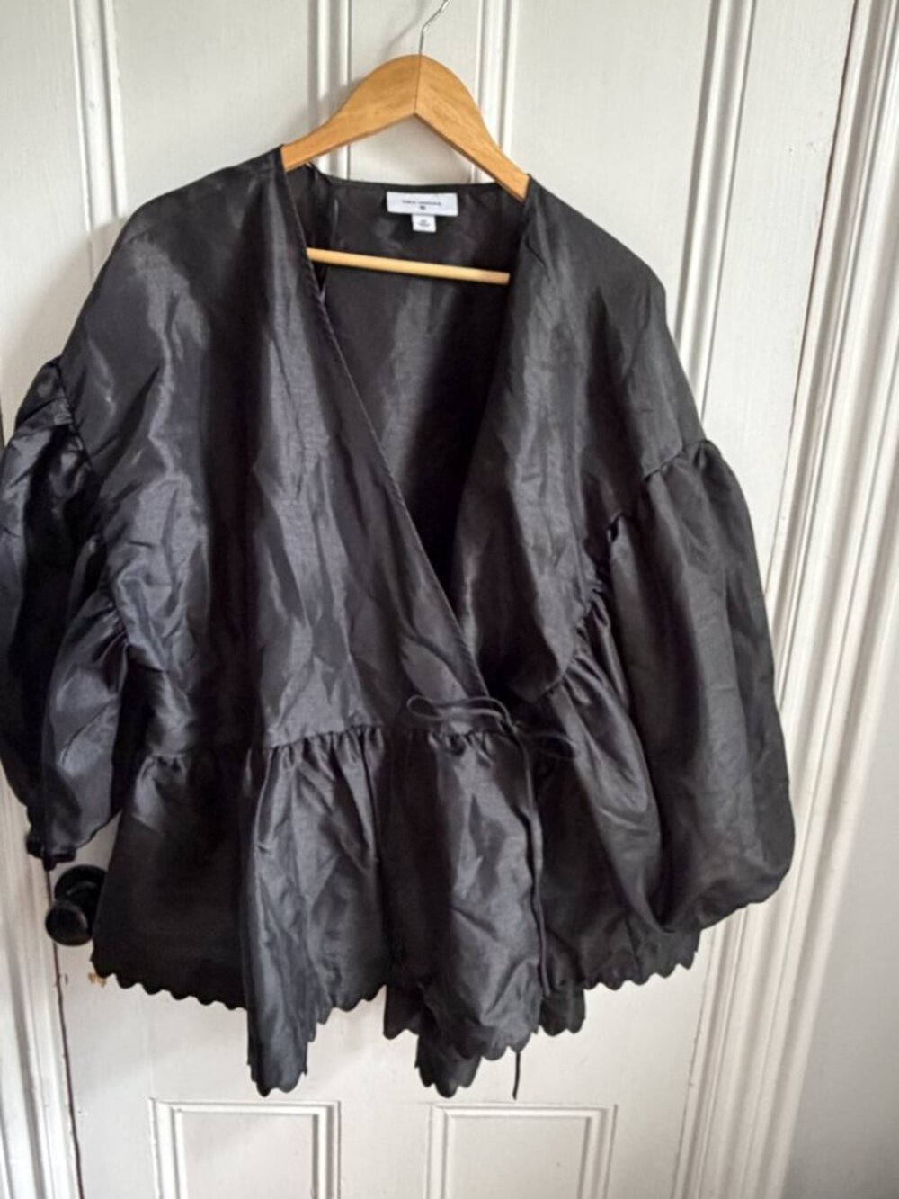 Kika Vargas x Target Black Puff Sleeve Ruffle Peplum Wrap Top Scallop Hem 2X